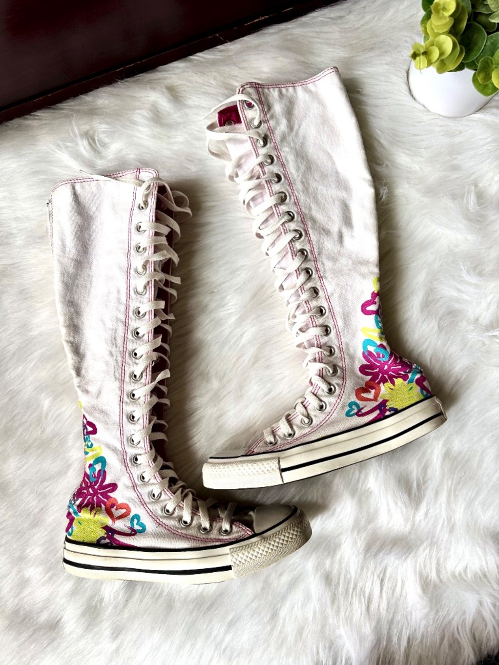 Converse All Star Chuck taylor White Floral Knee High Lace Shoes Women's Sz 5 - Picture 5 of 16